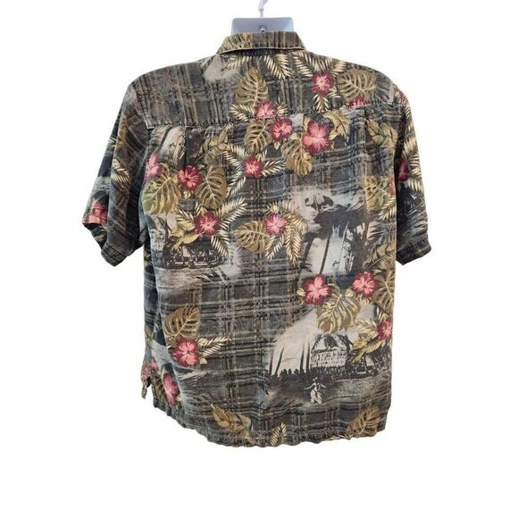 Tommy Bahama Hawaiian Hula Girl Short Sleeve Aloha Gray Shirt M Silk - Picture 4 of 5